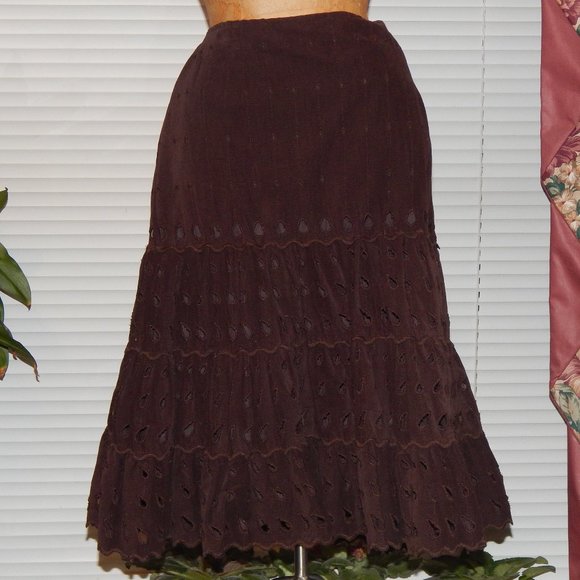NWT $395 Brown Eyelet Skirt JEFF GALLANO sz 2 S 6 8 - Picture 1 of 3